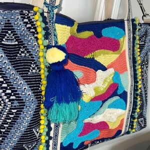 🇺🇸 America and Beyond Pom Pom, Camo & Aztec Patterned Beaded Bag! 3 pc set!